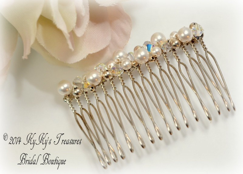Silver Bridal Hair Comb With Swarovski Pearls & Crystals And Sterling Silver Balls, Bridal Accessories, Bridesmaid Accessories, Wedding