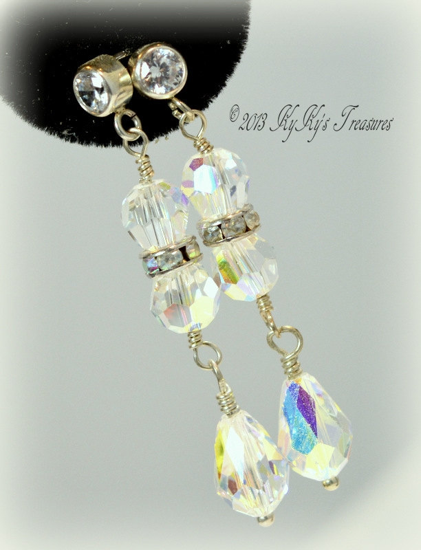 Sterling Silver Cubic Zirconia Bridal Post Earrings With Swarovski Teardrop Crystals,wedding Jewelry, Bridal Jewelry, Bridal Earrings