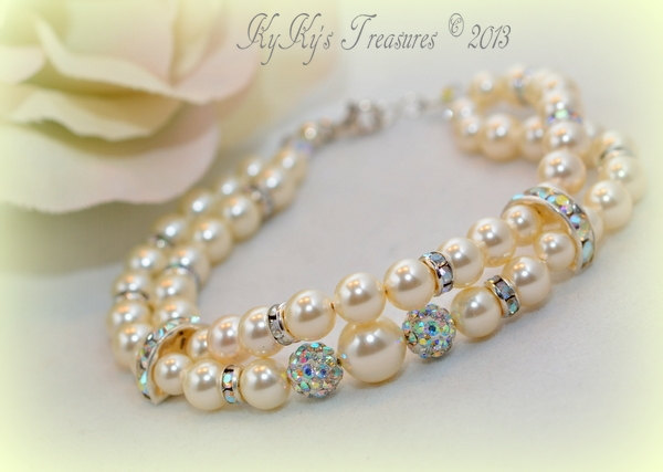 Swarovski Pearl & Crystal Two-strand Bridal Bracelet With Pave' Beads, Wedding, Bridal Jewelry, Bridesmaid Jewelry, Bridal