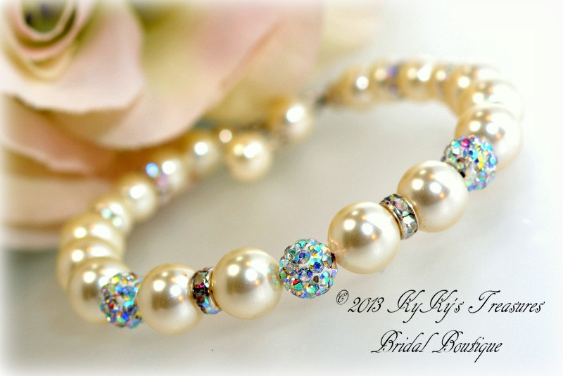 Bridal Bracelet, Swarovski Pearl & Crystal Bracelet With Pave' Beads, Wedding, Bridal Jewelry, Bridesmaid Jewelry, Pearl