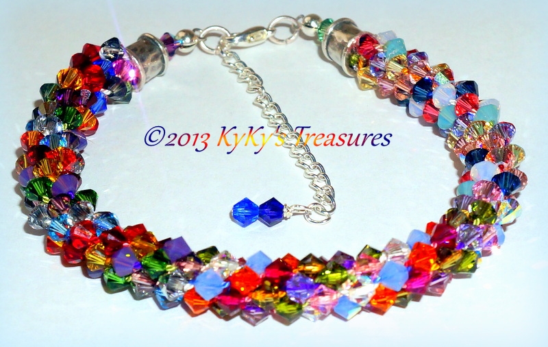 Color Burst Swarovski Crystal Braided Bracelet, Multi-colored, Rainbow Jewelry, Rainbow Bracelet, Crystal Bracelet